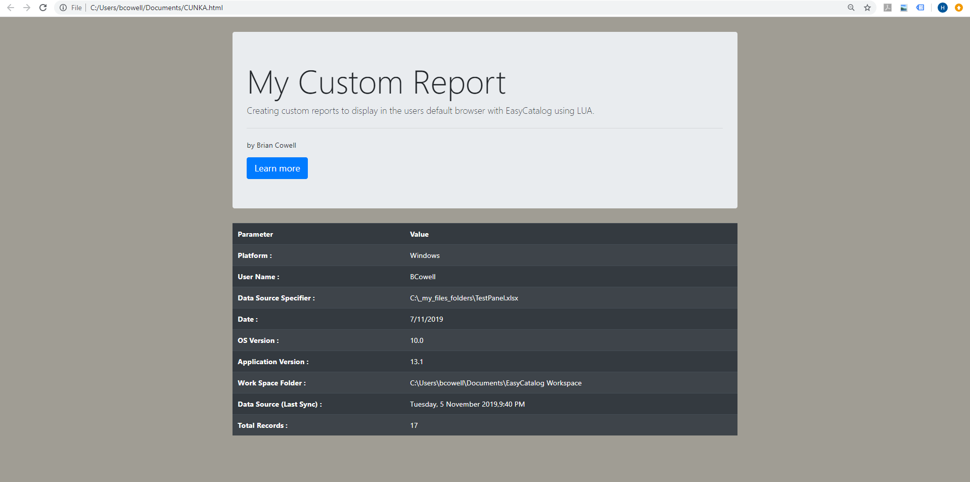 EasyCatalog Custom Report test1