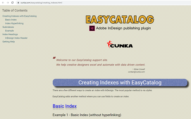 EasyCatalog Indexes